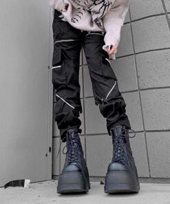 Black Cargo Pants with Gray Lines 06