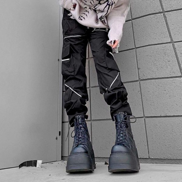 Black Cargo Pants with Gray Lines 06