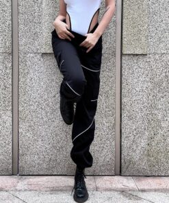 Black Cargo Pants with Gray Lines 2