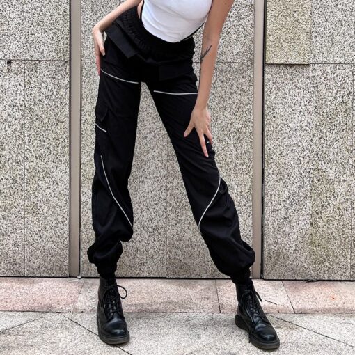 Black Cargo Pants with Gray Lines 3