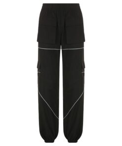 Black Cargo Pants with Gray Lines Full