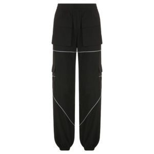 Black Cargo Pants with Gray Lines Full