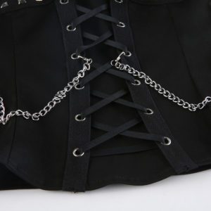 Black Rivet Tank Top with Chains Details 3