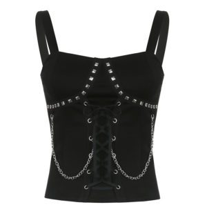 Black Rivet Tank Top with Chains Full Front