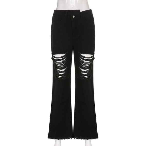 Distressed High Waist Black Flare Pants Full Front