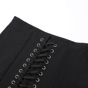 High Waist Eyelet Lace-up Mini Skirt - Black Details