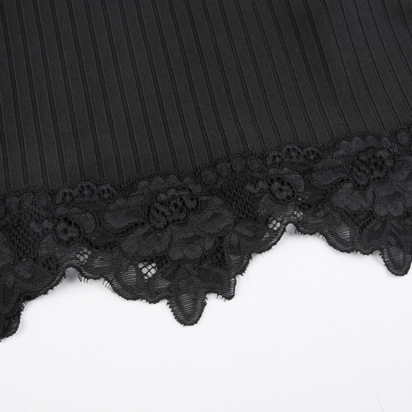 Lace Trim Ribbed Crop Top - Black Details 2
