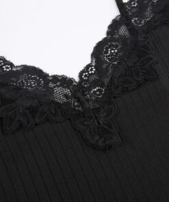 Lace Trim Ribbed Crop Top - Black Details