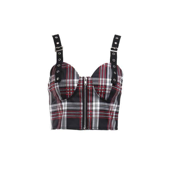 Plaid Zip up Camisole with Pleated Mini Skirt Camisole Only