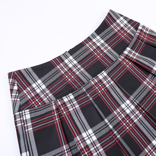 Plaid Zip up Camisole with Pleated Mini Skirt Details 4