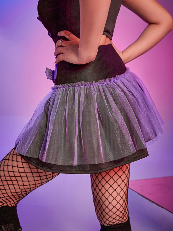 Purple Mesh Mini Skirt with Belt 2