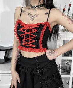 Red Lace-up Black Camisole