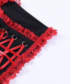 Red Lace up Black Camisole Details 2