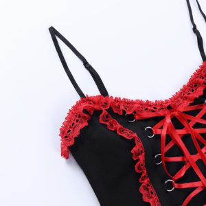 Red Lace up Black Camisole Details