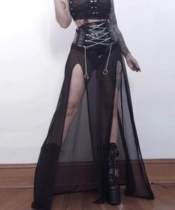 Vegan Leather Mesh Midi Skirt 3