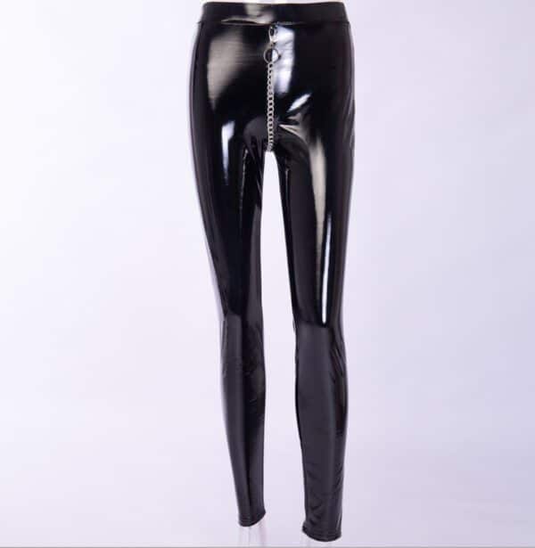 Vegan Leather Pencil Pants with Chain Full