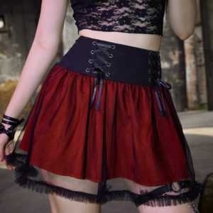 Black Mesh Bandage Red Mini Skirt 2