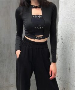 Long Sleeve Crop Top with Front Belts 2