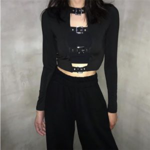 Long Sleeve Crop Top with Front Belts 3