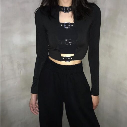 Long Sleeve Crop Top with Front Belts 3