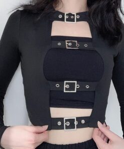 Long Sleeve Crop Top with Front Belts 4