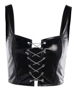Vegan Leather Chain Lace Up Camisole Full
