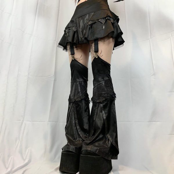 Vegan Leather Flare Pants Mini Skirt 3