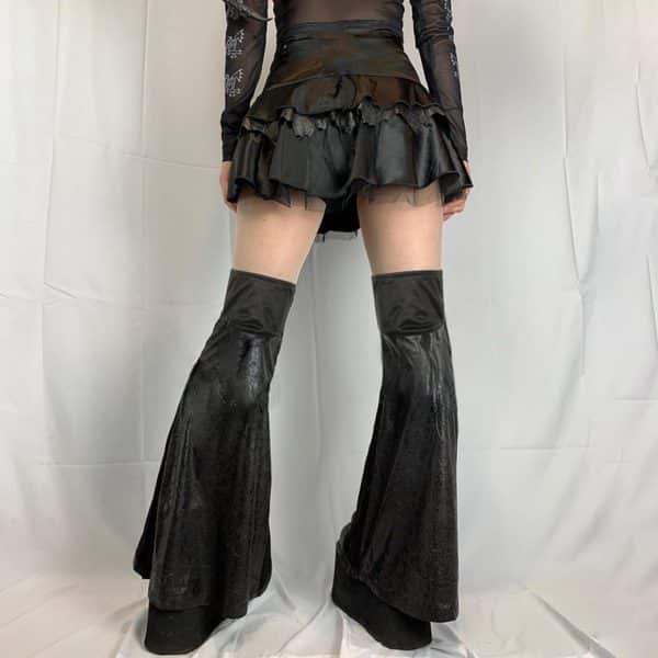 Vegan Leather Flare Pants Mini Skirt 4