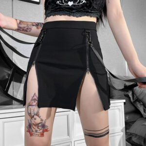 High Waist Zipper Straps Mini Skirt 3