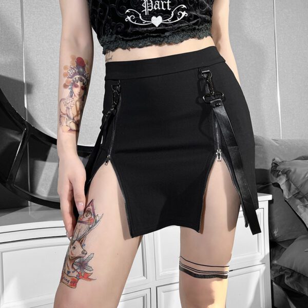High Waist Zipper Straps Mini Skirt