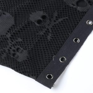 Skeleton & Bones Lace Crop Top with Gloves Details 4