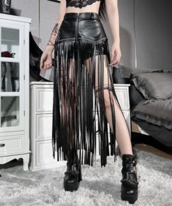 Vegan Leather Fringe Skirt