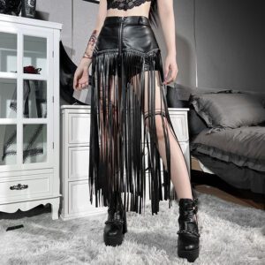 Vegan Leather Fringe Skirt