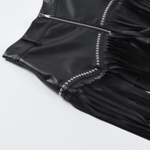 Vegan Leather Fringe Skirt Details 2