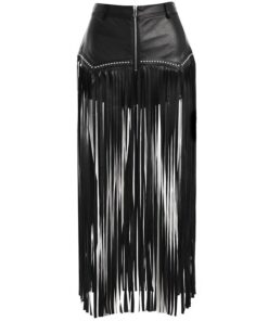 Vegan Leather Fringe Skirt Full
