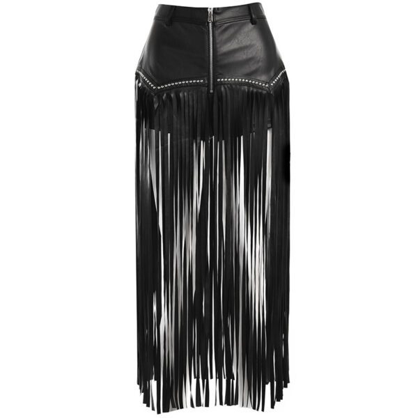 Vegan Leather Fringe Skirt Full