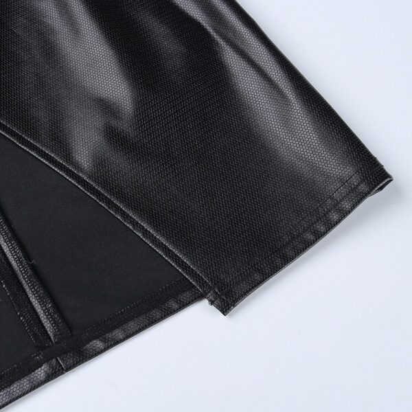 Vegan Leather Knee Length Split Skirt Details 4