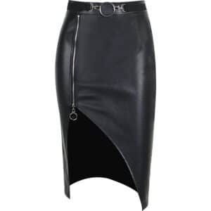 Vegan Leather Knee Length Split Skirt Full
