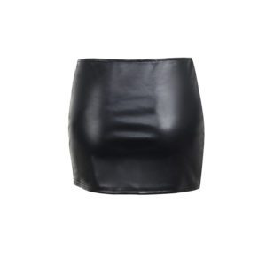 Vegan Leather Mini Skirt with Double Belts 3