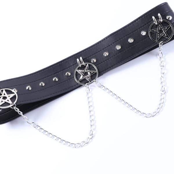 Vegan Leather Shorts with Pentagram Chains Details 3