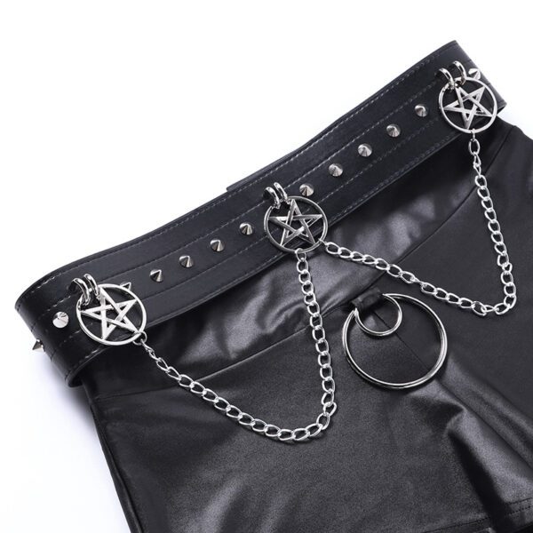 Vegan Leather Shorts with Pentagram Chains Details