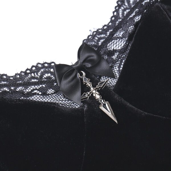 Velvet Cross Bow Lace Crop Top Details