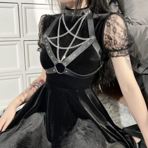 Velvet Mini Dress with Pentagram Chain Garter 3
