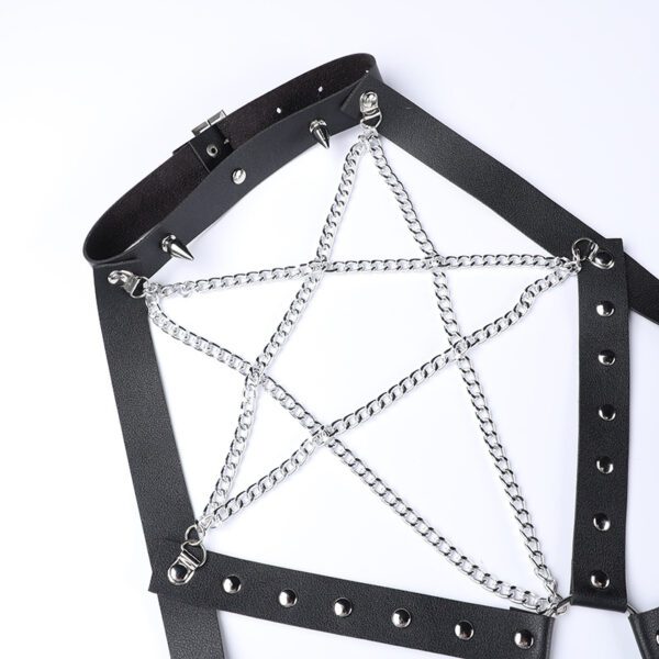 Velvet Mini Dress with Pentagram Chain Garter Details 4