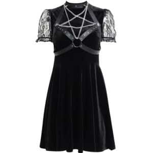 Velvet Mini Dress with Pentagram Chain Garter Full