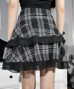 High Waist Lace Trim Plaid Mini Skirt 5
