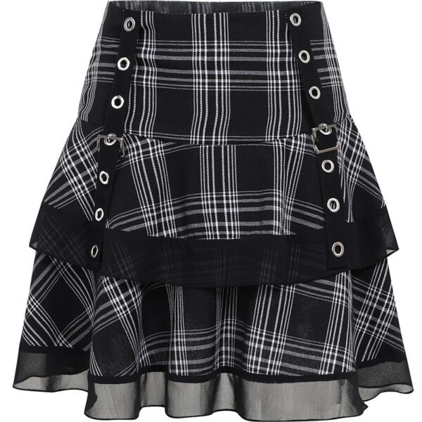 High Waist Lace Trim Plaid Mini Skirt Full