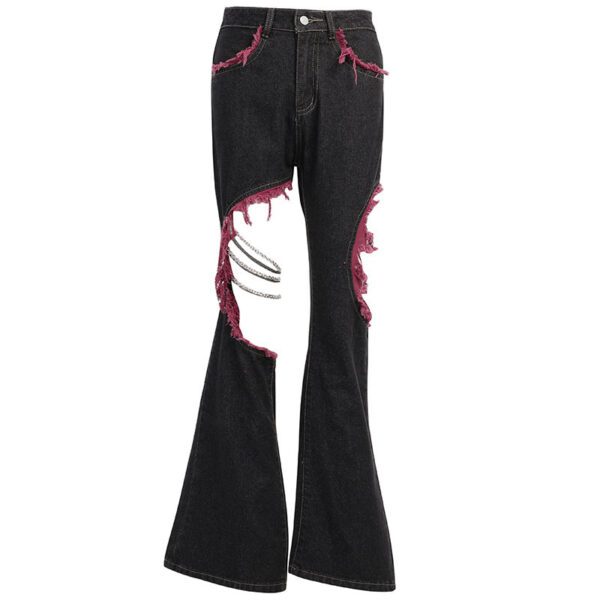 Hollow Out Red Trim Flare Pants Full