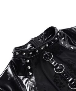 Vegan Leather Studded Metal Rings Mini Dress Details 2