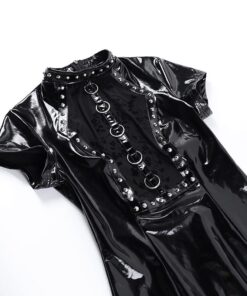Vegan Leather Studded Metal Rings Mini Dress Details